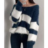 Vネックモヘア風ボーダーニットトップス トップス ニット | kirakiraShop  | 詳細画像27 