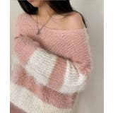 Vネックモヘア風ボーダーニットトップス トップス ニット | kirakiraShop  | 詳細画像10 