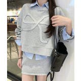 グレー | リボンスウェットミニスカートセットアップ トップス スウェットセットアップ | kirakiraShop