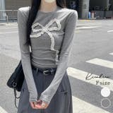 フリルリボンスリムフィットニットトップス トップス フィット | kirakiraShop  | 詳細画像1 