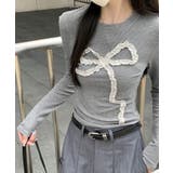 フリルリボンスリムフィットニットトップス トップス フィット | kirakiraShop  | 詳細画像15 