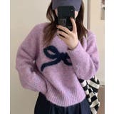 パープル | フロントリボンデザインニット 4色 トップス | kirakiraShop