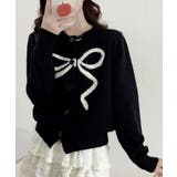 ブラック | ラウンドネックリボンニットカーディガン トップス カーディガン | kirakiraShop 