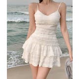 ホワイト | レースフリルキャミ&ミニスカートセットアップ セットアップ トップス | kirakiraShop 