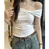 オフショルクロスデザインＴシャツ 2色 トップス | kirakiraShop  | 詳細画像6 