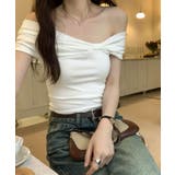 オフショルクロスデザインＴシャツ 2色 トップス | kirakiraShop  | 詳細画像9 