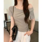 ワンショルダー半袖リブニットトップス トップス リブニット | kirakiraShop | 詳細画像20