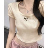 リボン刺繍ショート丈Tシャツ トップス フィット | kirakiraShop | 詳細画像12