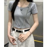 リボン刺繍ショート丈Tシャツ トップス フィット | kirakiraShop | 詳細画像16