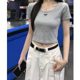 リボン刺繍ショート丈Tシャツ トップス フィット | kirakiraShop | 詳細画像18