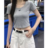 リボン刺繍ショート丈Tシャツ トップス フィット | kirakiraShop | 詳細画像19