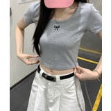 リボン刺繍ショート丈Tシャツ トップス フィット | kirakiraShop | 詳細画像20