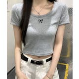 リボン刺繍ショート丈Tシャツ トップス フィット | kirakiraShop | 詳細画像21