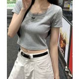 リボン刺繍ショート丈Tシャツ トップス フィット | kirakiraShop | 詳細画像25
