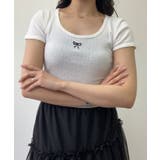 リボン刺繍ショート丈Tシャツ トップス フィット | kirakiraShop | 詳細画像26