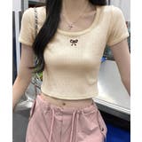 リボン刺繍ショート丈Tシャツ トップス フィット | kirakiraShop | 詳細画像4