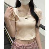 リボン刺繍ショート丈Tシャツ トップス フィット | kirakiraShop | 詳細画像5