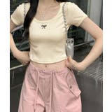 リボン刺繍ショート丈Tシャツ トップス フィット | kirakiraShop | 詳細画像9