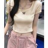 リボン刺繍ショート丈Tシャツ トップス フィット | kirakiraShop | 詳細画像10