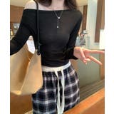ブラック | ワンショルダー長袖トップス トップス リブニット | kirakiraShop 