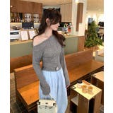 ワンショルダー長袖トップス トップス リブニット | kirakiraShop  | 詳細画像18 