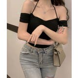 オフショルダーストラップ半袖Tシャツ トップス サマーカットソー | kirakiraShop  | 詳細画像5 