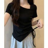 ブラック | ドロスト半袖カットソー トップス 白T | kirakiraShop
