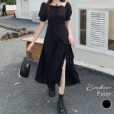 深スリットパフスリーブワンピース ロングワンピース マキシワンピ | kirakiraShop  | 詳細画像1 