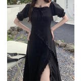 深スリットパフスリーブワンピース ロングワンピース マキシワンピ | kirakiraShop  | 詳細画像3 