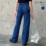 バックリボンハイウエストデニムワイドパンツ ボトムス デニムパンツ | kirakiraShop  | 詳細画像1 
