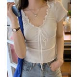 フロントリボンギャザーデザインTシャツ カットソー 半袖 | kirakiraShop  | 詳細画像4 