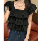 ブラック | フリルティアードブラウス トップス サマー | kirakiraShop 