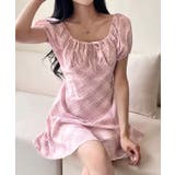 ピンク | チェック柄パフスリーブミニワンピース ワンピース ミニスカート | kirakiraShop 