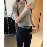ワンオフショルダーチョーカーTシャツ トップス フィット | kirakiraShop  | 詳細画像10 