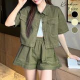 ステッチ半袖シャツジャケット+ショートパンツセットアップ セットアップ トップス | kirakiraShop | 詳細画像1