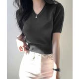 ブラック | Vネックラグラン半袖ニットソー カットソー ニット | kirakiraShop