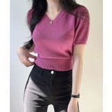 パープル | Vネックラグラン半袖ニットソー カットソー ニット | kirakiraShop