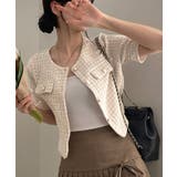 ベージュ | ノーカラーツイード半袖ジャケット アウター ジャケット | kirakiraShop 