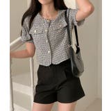 ノーカラーツイード半袖ジャケット アウター ジャケット | kirakiraShop  | 詳細画像2 