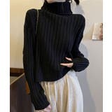 ブラック | クロップド丈タートルネックリブニット カットソー ニット | kirakiraShop 