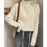 ホワイト | クロップド丈タートルネックリブニット カットソー ニット | kirakiraShop 