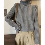 グレー | クロップド丈タートルネックリブニット カットソー ニット | kirakiraShop 