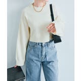 ホワイト | 長袖クルーネックショート丈ニット トップス ニット | kirakiraShop 
