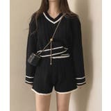 Vネックラインニット＋ニットショートパンツセットアップ セットアップ トップス | kirakiraShop  | 詳細画像2 