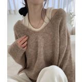 ブラウン | ニットインナーキャミ付きニットプルオーバー2点セット トップス アンサンブル | kirakiraShop