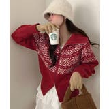 レッド | ノルディック柄ダブルジップニットカーディガン トップス ニット | kirakiraShop 