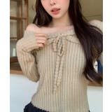 ベージュ | オフショルダーリボンデザインニット トップス ニット | kirakiraShop