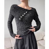 ブラック | ミックスカラーワンショルダーニット トップス ニット | kirakiraShop