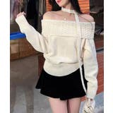 オフホワイト | ケーブルデザインオフショルダーリボンニット トップス ニット | kirakiraShop