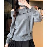 グレー | ケーブルデザインオフショルダーリボンニット トップス ニット | kirakiraShop